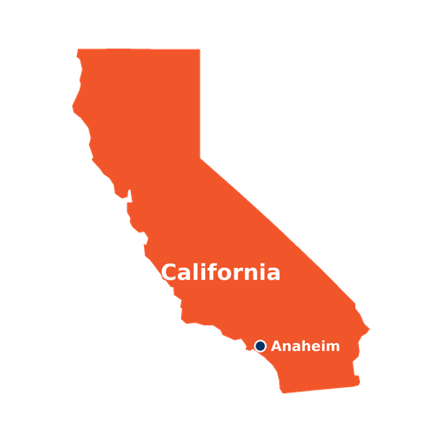 Map of California service area with Anaheim headquarters marked | Gaboras Construction